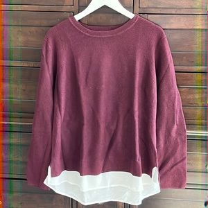 Hilary Radley Burgundy Sweater with White Undershirt Detail